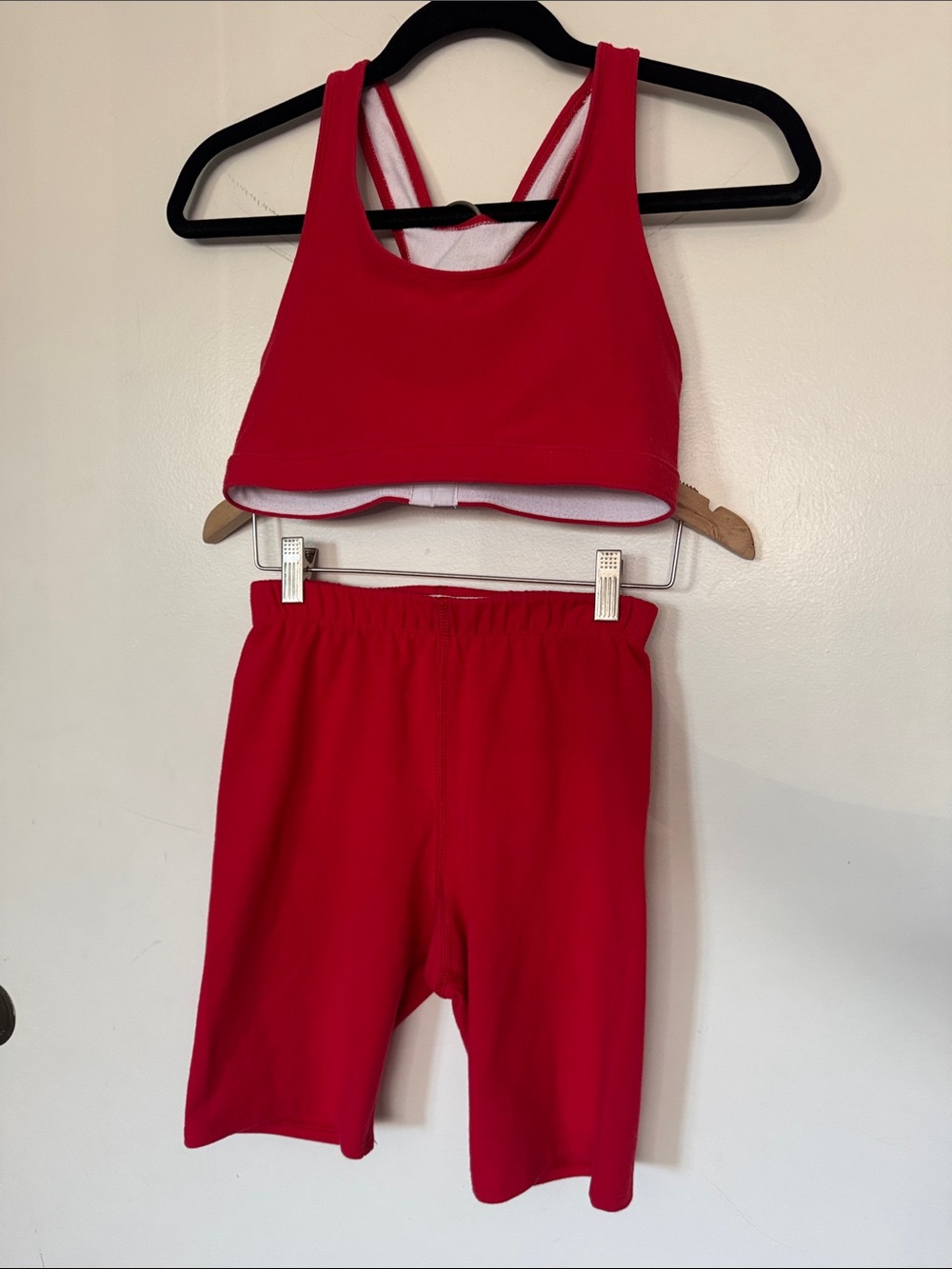 Red Racerback Sports Bra and Biker Shorts